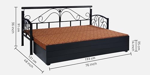 Image of 3 Seater Metal Sofa Cum Bed with Hydraulic Storage | Sofa Set for Living Room, Bedroom, Guest Room| Single Size Convertible Sofa Bed | Comfortable Seating Sofa MultiBrown & Black