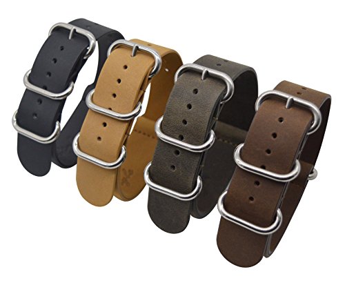 ArtStyle Vintage Crazy Horse Leather Watch Band with Double Sides Leather Watch Strap