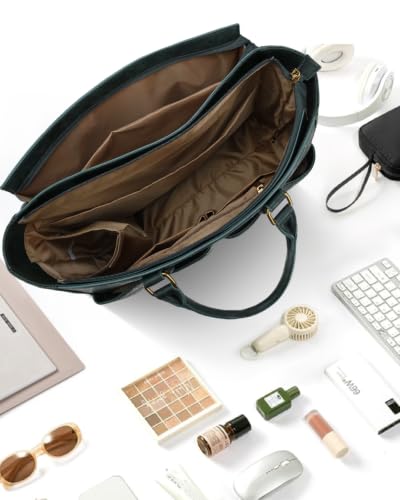 Image of Laptop Tote Bag for Women, Leather Work Tote with Padded Laptop Compartment, Cup Holder, Office Computer Briefcase