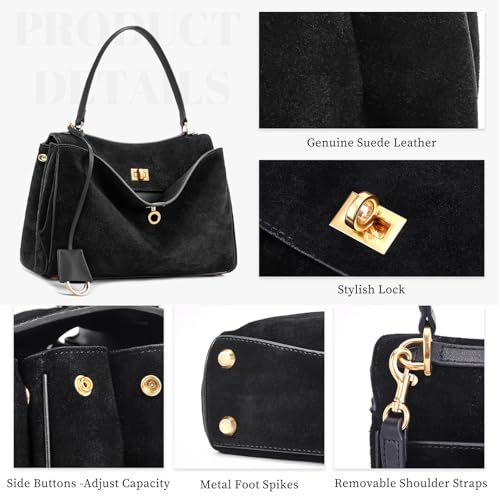Image of hedexe Genuine Leather Tote Bag for Women: Soft Cowhide Shoulder Handbags for Ladies - Satchel Purse for Travel Work(Large)