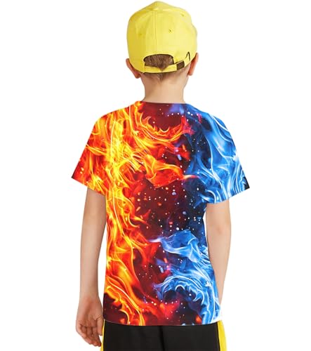 Image of Linnhoy Kids 3D Print Fashion Graphic T-Shirts for Boys Girls 6-16 Years | Unisex Colorful Short Sleeve, Crewneck, Breathable Fabric, Suitable for Daily Sport Festival Wear
