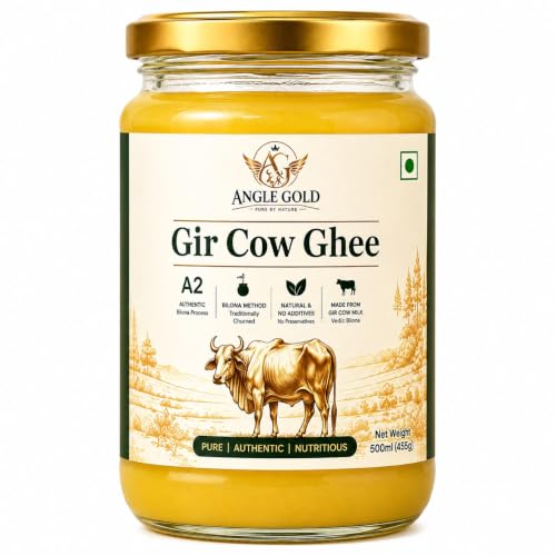 Image of ANGLE GOLD - a2 ORGANIC GHEE - SHREE FOOD a2 Gir Cow Ghee, Organic, Bilona Method, 500ml