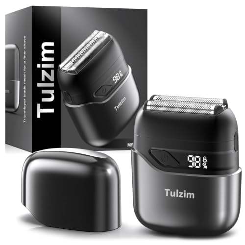 Image of Tulzim Electric Foil Shaver for Men: Cordless Electric Razor for Face & Beard - 3 Floating Blades, 100-Min Runtime, USB-C Fast Charge, IPX7 Waterproof for Travel,Carbon Grey