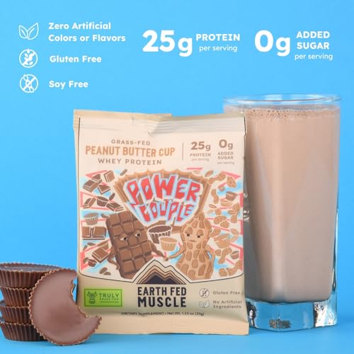 Image of Earth Fed Muscle Power Couple Irish Grass Fed Whey Protein Isolate, Third-Party Certified. 25g Protein, Peanut Butter Cup - Non-GMO, Hormone Free, Soy Free, Gluten Free - 2 LB, 26 Servings