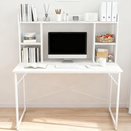 Amazon | 牧小苫＼msmr 上棚付きデスク 幅80cm ホワイト 収納棚