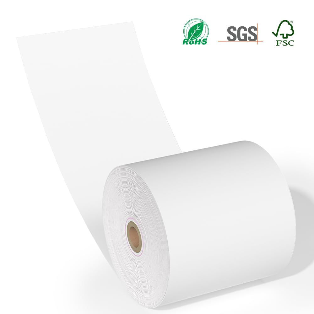 15 rollos de papel térmico de 3 1/8 x 230 pulgadas, 55 g/m², papel grueso de alta calidad para caja registradora POS, sin BPA. Methdic