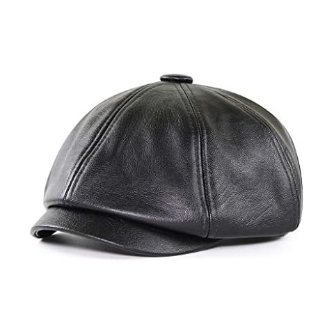 Elwow Men's PU Leather Flat Cap Newsboy Cap Vintage Trucker Hat Berets Cap (One Size, Black) Cover