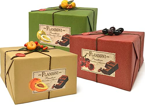 Flamigni 1930 | Assorted Italian Gourmet Artisanal Panettone Chocolate And Fruit | Dark Chocolate And Cherry Amarena | Dark Chocolate And Apricot | Citrus And Dark Chocolate | 1Kg