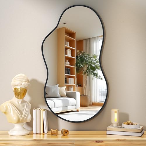 Hasipu Unregelmäßiger Wandspiegel Asymmetrischer Spiegel, 50 x 90 cm Dekorativer Spiegel für Schlafzimmer Badezimmer Wohnzimmer Eingangsbereich, Moderne Wanddekoration, Schwarz Rahmen
