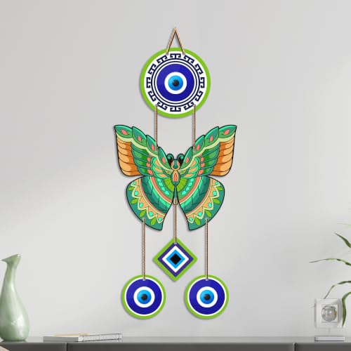 Image of Artvibes Green Butterfly Evil Eye Wall Hanging for Home Entrance | Lucky Charm MDF Wall Decor | Decorative Vastu Art for Living Room | Bedroom | Office & Main Door | Gift Item (WH 8584N)