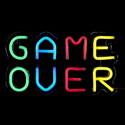 HOME DECO FACTORY, LA0062, Neon Game Over USB LED Lamp, Multicolor Lighting, Retro Design Inspired by Video Games, Ideal for Interior Decoration, Size: 30 cm, Color: Multicolor
