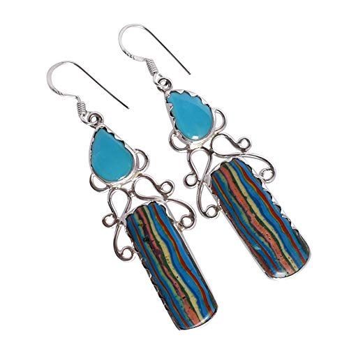 Boucles d'oreilles poire arc-en-ciel et turquoise en argent pour illuminer vos tenues d'été