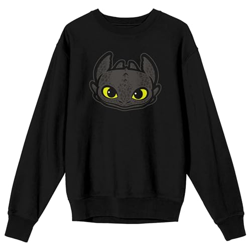 How to Train Your Dragon Franchise - Toothless Head Vector Graphic on Adult Black Crew Neck Sweatshirt