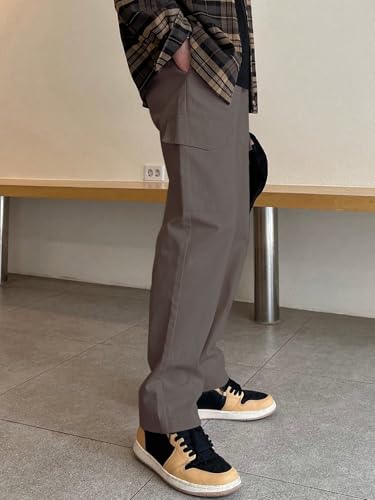 Image of GRECIILOOKS Men Loose Low-Rise Baggy Cargo Pants - Cotton Trousers with Adjustable Drawstring Waist - Casual Streetwear Utility Cargos