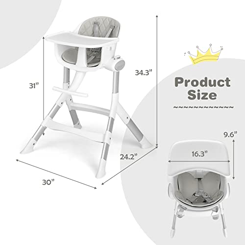 Image of INFANS Baby High Chair, Modern Convertible Design Highchair with Aluminum Construction, 5 Different Heights, Removable Tray, Detachable PU Leather Cushion, Dinning Seat for Infant and Toddlers