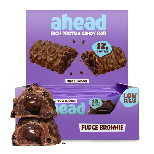 ahead Protein Riegel | Fudge Brownie | 14x 45g Extra softer Protein Riegel mit cremigem Kern | Low Carb Eiweißriegel ohne Zuckerzusatz & ohne Palmöl 1
