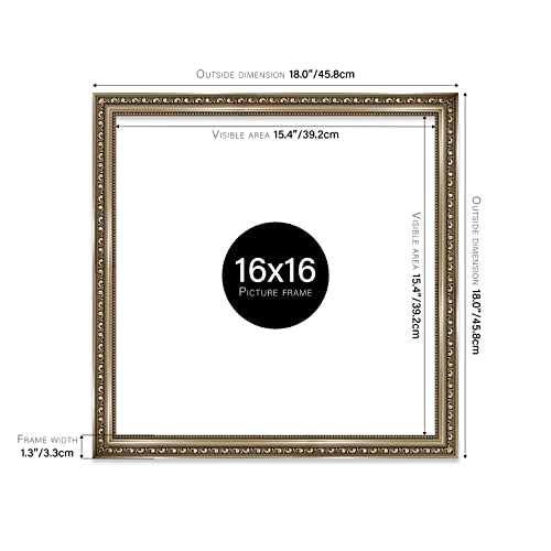 Almost Frameless 16x16 Gunmetal Ornate Picture Frame 16"x16"(40.6x40.6cm) Poster, Photo, Artwork, or Print. Opulent Style Portrait and Landscape Display with Wall Hooks