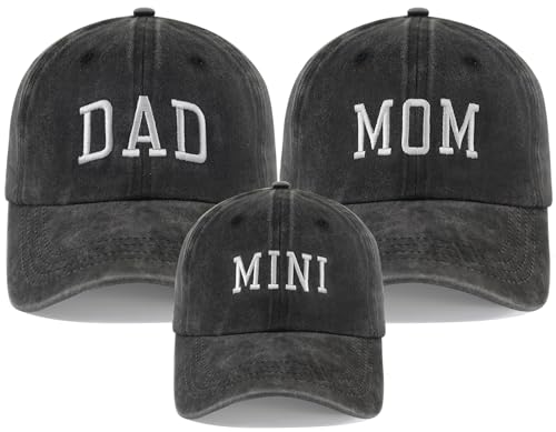 Mom Dad Mini Hats for Men Women Baby 3PCS Daddy Mommy and Me Baseball Cap Family Matching Outfits for Wife Husband Son Daughter Kids A-Black