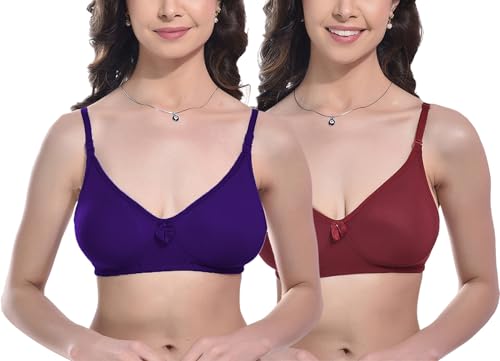 Image of FIMS - Fashion is my style Women Cotton Blend Non-Padded Bra Non-Wired Mould Seamless Cup Solid Bras Cup-B Pack of 1, Multicolor