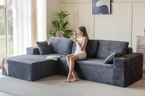 Image of MAXYOYO 104 inch Modular Sectional Couch with L-Shape Chaise, Modern Boneless Couch for Living Room, Sofa in A Box, Oversized Sofa with Deep Seat, No Assembly Required, Dark Grey