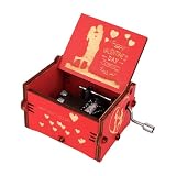 Wanciler Caja de música vintage de madera con manivela para regalar a tu esposa, novia, amante, San Valentín, regalo romántico (rojo)
