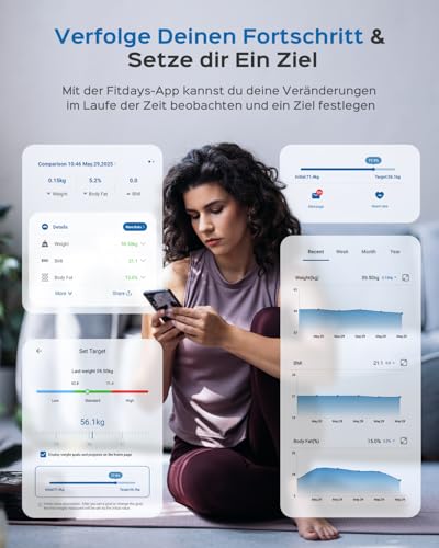 Personenwaage Digital 8-in-1, Körperwaage Bluetooth Körperanalysewaage mit Großem Display, 22 Messwerten inkl. BMI… – Ansicht 4