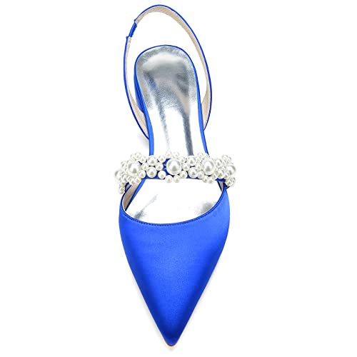 Women's Pointed Toe Satin Pearl Wedding Flats for Bride Comfortable White Bridal Shoes with Ankle Strap Prom Party Shoes Pumps3