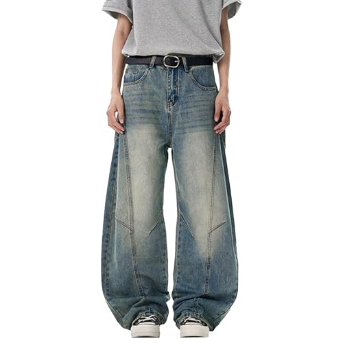 Baggy Jeans Mens Y2k Hip Hop Jeans Wide Leg Loose Fit Streetwear Denim Washed Pants