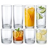 Plastic Drinking Glasses Set of 8, 14oz Rocks & 20oz Water Cups, Unbreakable Plastic Glasses Drinkware, Clear Kitchen Tumblers for Home & Outdoors, Reusable , BPA-Free, Top-Rack Dishwasher Safe