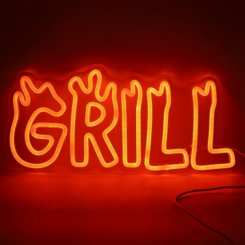 Image of Grill Neon Sign LED Neon Lights for BBQ Party, Barbecue Restaurant Wall Decor, Backyard Outdoor Cooking Light, Man Cave Kitchen Bar LED Sign Gift