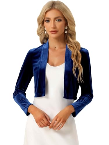 Image of Allegra K Velvet Shrug for Women's Long Sleeve Open Front Cardigan Cocktail Party Cropped Bolero Jacket