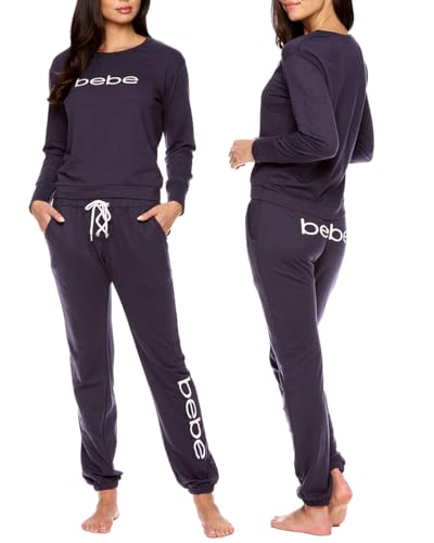 bebe Womens Pajama Sets - French Terry Pajamas Long Sleeve Pullover Top and PJ Pants with Pockets - Sleepwear for Women