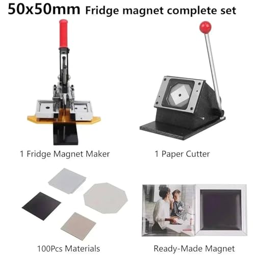 Zestaw produkcji magnesów kwadratowych, 50x50mm DIY Photo Fridge Magnet Maker Machine, 1 maszyna prasowania obcinacz papieru 100/1000 zestawów materiałów eksploatacyjnych,Machine+1000pcs(Acrylic)