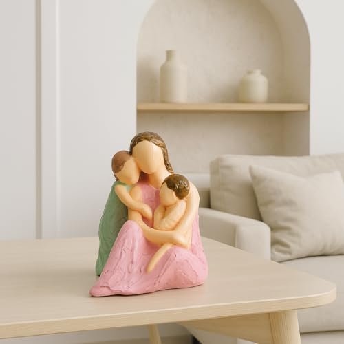 Image of Xtore Heartwarming Mother and Child Figurine | Resin Home Decor Accent | Unique Art Piece for Living Room, Nursery, or Gift | Symbol of Love and Family | Pastel Colored Sculpture