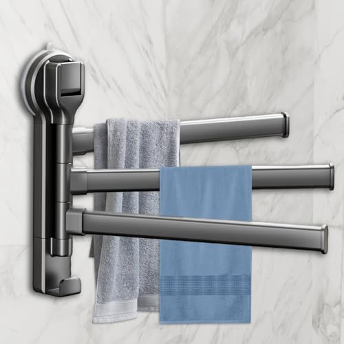 Toallero Adhesivo Baño, 30cm Toallero Pared Baño con 3 Brazos de 180 ° de Rotación, Toallero Giratorio con Ventosa&Ganchos, Toalheiros WC Sem Furos, Towel Holder de Acero Inoxidable para baño y cocina