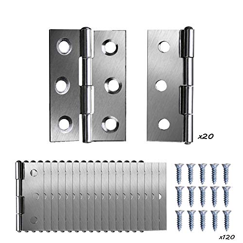 Vegena Charnière Inox, 20 pcs Charnière Meuble Acier Inoxydable Charniere Porte Placard Charnière Piano Pour La Maison Meubles Matériel Armoire Garde Porte Tiroir avec 120 Pièces Vis