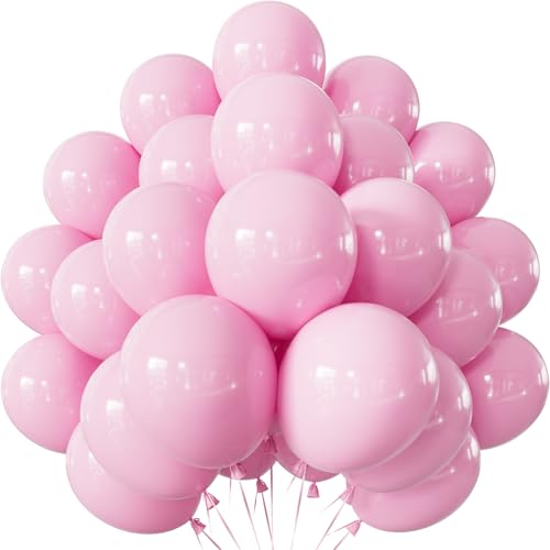 Adeyoo Pastel Pink Balloons - 50Pcs Baby Light Pink Balloons 12 Inch Round Latex Balloon Bright Party Balloon with Ribbons for Baby Shower Gender Reveal Birthday Wedding Party Decorations