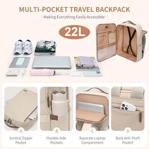 Stylish Laptop Backpack for Women Airline Approved Perfect for Work College and Travel Multi-Functional Casual Daypack Fits 17.3 Inch Notebook (Apricot)2