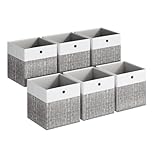 SONGMICS Storage Boxes, Set of 6 Storage Cubes, Fabric Organiser Baskets with PP Panels, Odourless, Foldable for Cube Shelves, 33 x 33 x 33 cm, Cloud White and Cattail Grey RFB433GM02