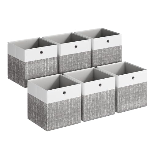 SONGMICS Aufbewahrungsbox 6er Set Aufbewahrungskorb Ordnungsboxen mit PP-Platten geruchsneutral Faltbox Stoffbox für Würfelregal 33 x 33 x 33 cm wolkenweiß-schilfgrau RFB433GM02