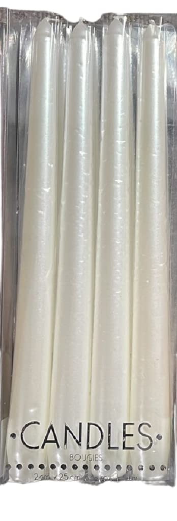 Dsuk Metallic White 4Pcs 25Cm Tapered Candles Taper Wax Color Dinner Table Wedding Xmas Party Light Uk (Metallic White)