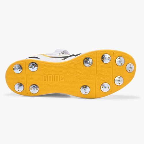 Image of DNINE Kings Men, Bowling Spikes Cricket Shoes, White /Yellow