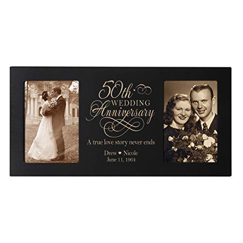 LifeSong Milestones 50th Anniversary Picture frame Gift Personalized with Couples names and anniversary dates 2 4x6 photos(Black)