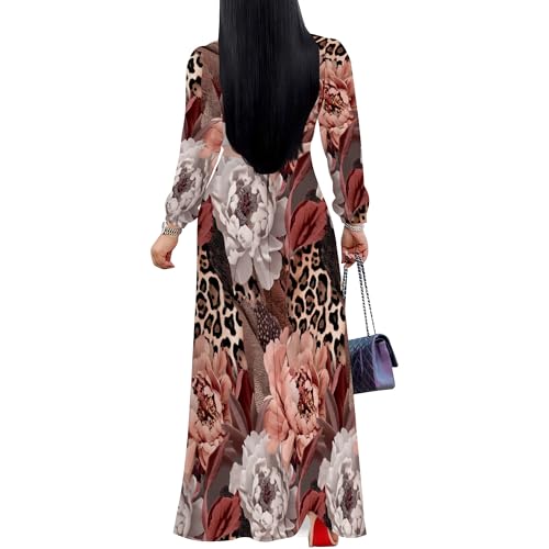 Image of PinkPatty Women's Print Maxi Dresses 3 /4 Sleeve Flowy Long Dress V Neck Wrap Tie Waist Sundress