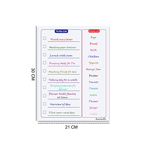Image of Awestuffs Magnetic Whiteboard Sheet for Fridge /Office /Metal Wardrobe - Stain Resistant Dry Erase Flexible Writing Whiteboard Sheet with Marker Pen (Activity Planner [31 x 23 cm] (Medium))