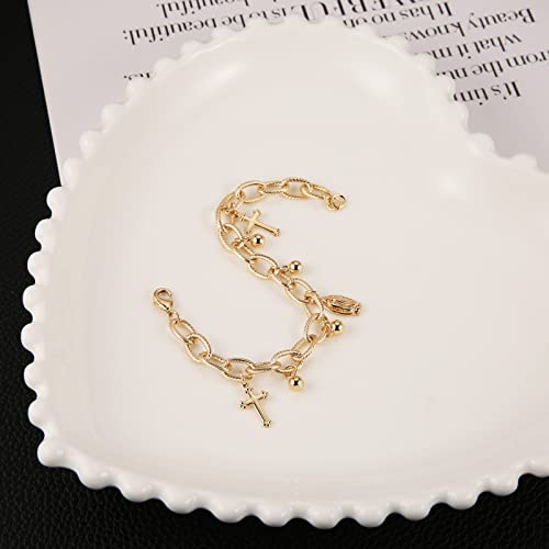 HZMAN 14K Gold Plated Cable Chain Bracelet for Women Dainty Rosary Bead Cross Virgin Mary Link Bracelet Jewelry Gift3