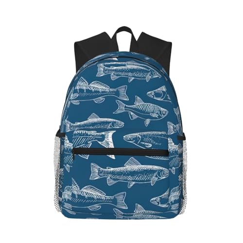 Sac à dos imprimé poissons océaniques noir polyvalent pour loisirs et voyage