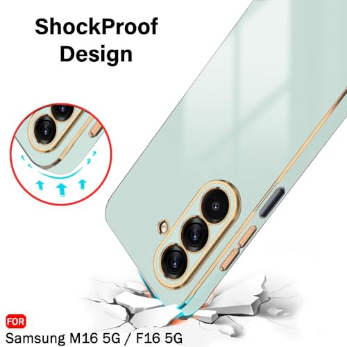 Image of TheGiftKart Luxurious Golden-Plated Back Cover Case for Samsung Galaxy M16 5G / F16 5G | Raised Lips for Camera & Screen Protection | Shockproof Design | Stylish Back Case Cover (TPU, Mint Green)