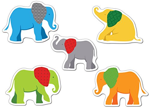 Carson Dellosa 39-Piece Safari Elephant Decor, Colorful Zoo Animals Cutouts for Classroom or Party Jungle Theme Decorations, Name Tags, and Bulletin Board