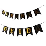Amosfun Eid Mubarak Banner Muslimischen Ramadan Party Liefert Dekorationen Urlaub Feier Hängende Dekoration für Muslimischen Mantel Kamin Outdoor Indoor Schwarz
